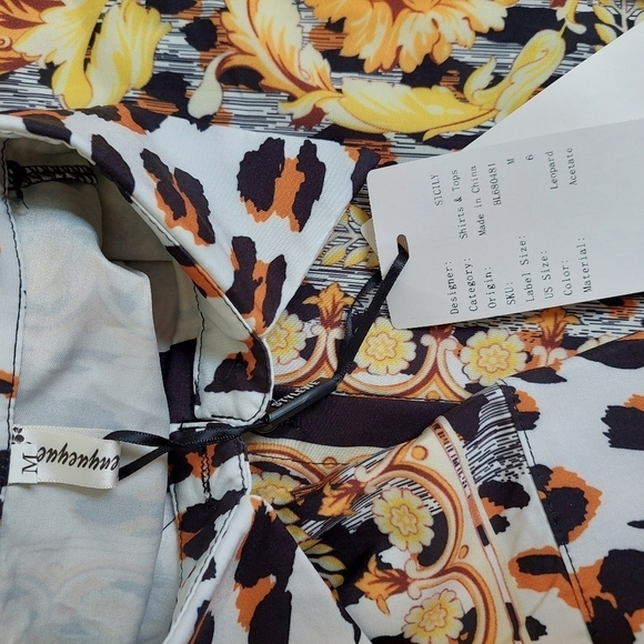 Stylewe Black‎ Yellow Shirt M Button Up Leopard Chain Pattern High Street - Picture 7 of 9